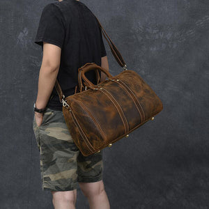 Crazy Horse Leather Duffle Bag Retro Weekender Bags Tote Overnight Bag Shoulder Travel Bags - echopurse