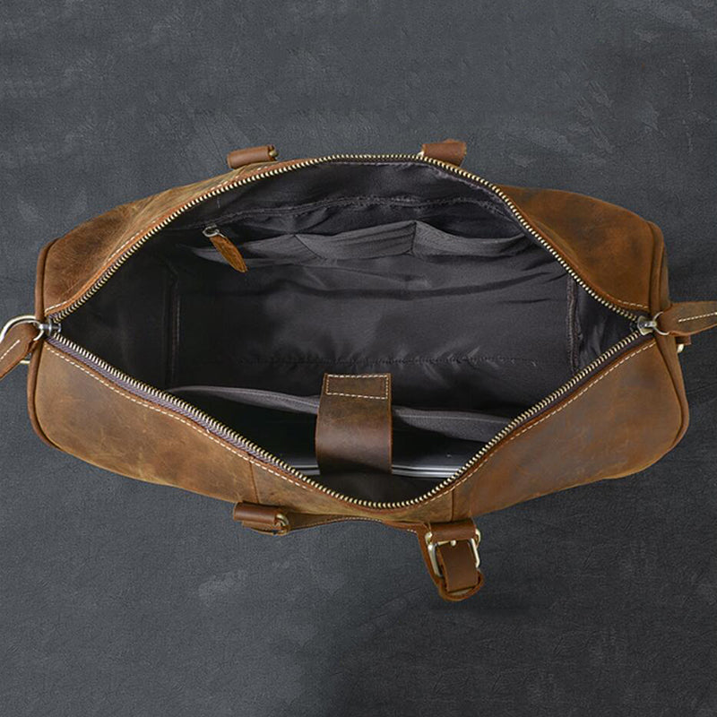 Crazy Horse Leather Duffle Bag Retro Weekender Bags Tote Overnight Bag Shoulder Travel Bags - echopurse