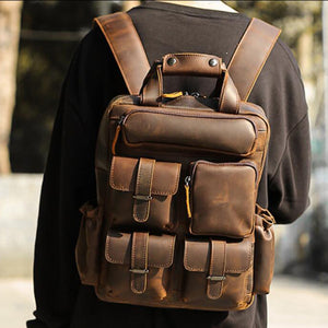 Crazy Horse Leather Laptop Backpack Men Travel Backpack Vintage Casual Backpack - echopurse