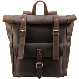 Crazy Horse Leather Men Backpack Laptop Backpack Large Travel Backpack - echopurse
