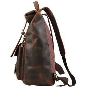 Crazy Horse Leather Men Backpack Laptop Backpack Large Travel Backpack - echopurse