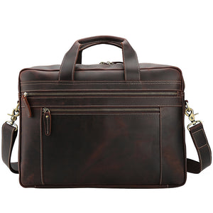 Crazy Horse Leather Men Briefcase Laptop Bag Men Handbag Large Capacity Shoulder Messenger Bag - echopurse