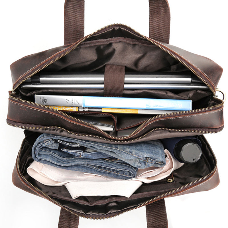 Crazy Horse Leather Men Briefcase Laptop Bag Men Handbag Large Capacity Shoulder Messenger Bag - echopurse