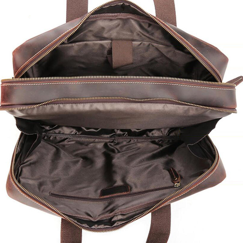 Crazy Horse Leather Men Briefcase Laptop Bag Men Handbag Large Capacity Shoulder Messenger Bag - echopurse