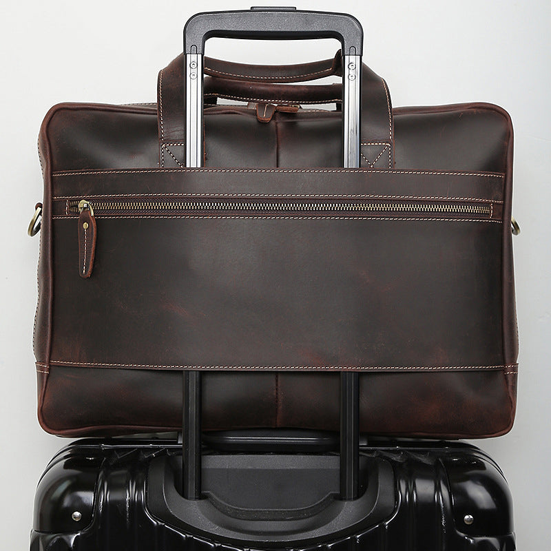 Crazy Horse Leather Men Briefcase Laptop Bag Men Handbag Large Capacity Shoulder Messenger Bag - echopurse