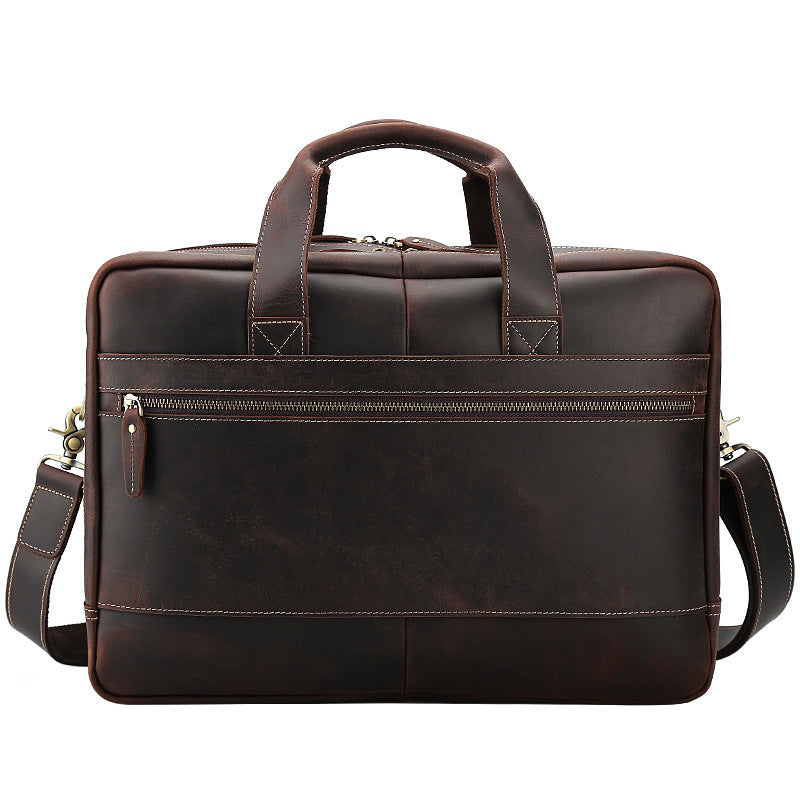 Crazy Horse Leather Men Briefcase Laptop Bag Men Handbag Large Capacity Shoulder Messenger Bag - echopurse