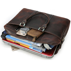 Crazy Horse Leather Men Briefcase Men Handbag Laptop Bag Business Shoulder Bag - echopurse