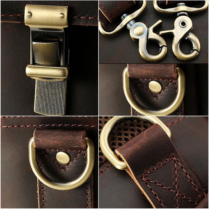 Crazy Horse Leather Men Briefcase Retro Laptop Bag Shoulder Messenger Bag Multifunction Backpack - echopurse