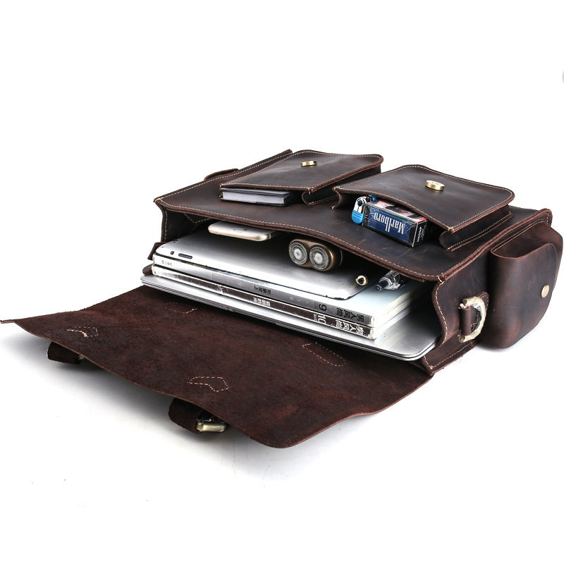 Crazy Horse Leather Men Briefcase Retro Shoulder Messenger