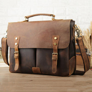 Crazy Horse Leather Men Briefcase Vintage Messenger Bag Tote Bag Men Satchel - echopurse