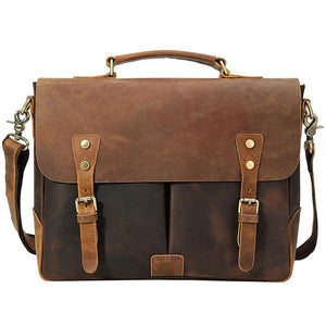 Crazy Horse Leather Men Briefcase Vintage Messenger Bag Tote Bag Men Satchel - echopurse