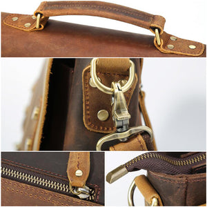 Crazy Horse Leather Men Briefcase Vintage Messenger Bag Tote Bag Men Satchel - echopurse