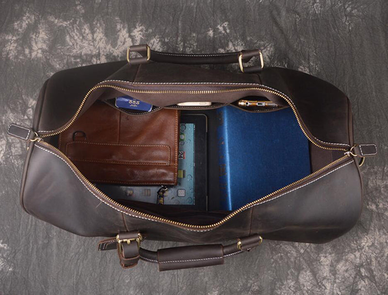 Crazy Horse Leather Tote Travel Bags Weekend Bags Men's Duffel Bags Shoulder Messenger Duffle Bags - echopurse