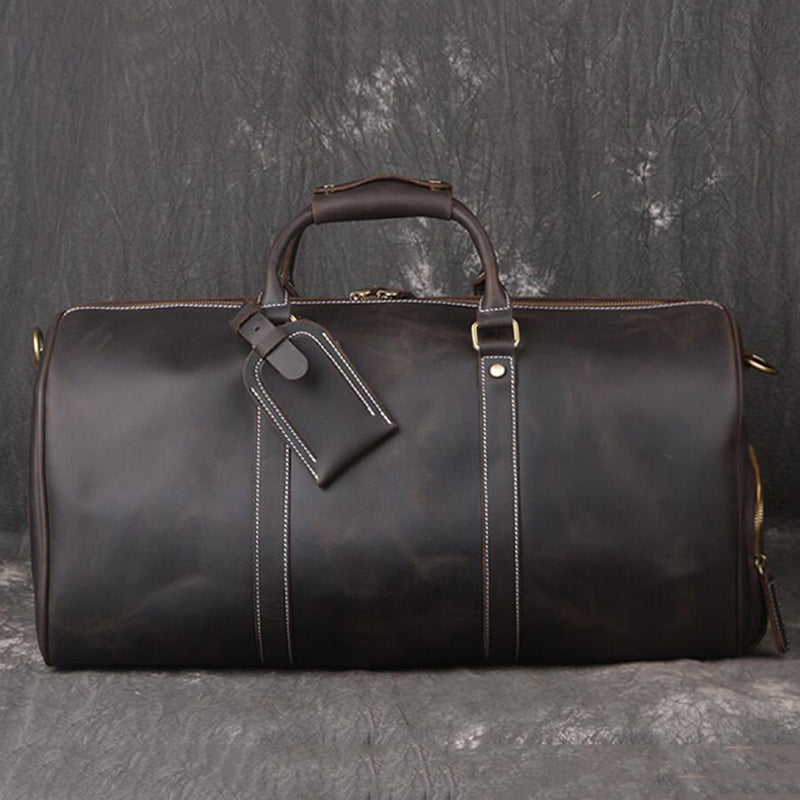 Crazy Horse Leather Tote Travel Bags Weekend Bags Men's Duffel Bags Shoulder Messenger Duffle Bags - echopurse