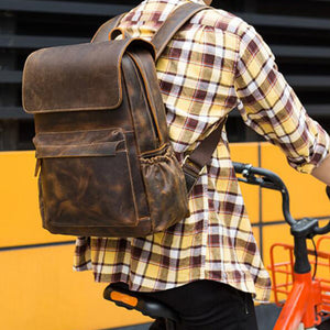 Crazy Horse Leather Travel Backpack 14 Inch Laptop Backpack Casual Men Backpacks - echopurse