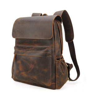 Crazy Horse Leather Travel Backpack 14 Inch Laptop Backpack Casual Men Backpacks - echopurse