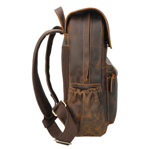 Crazy Horse Leather Travel Backpack 14 Inch Laptop Backpack Casual Men Backpacks - echopurse