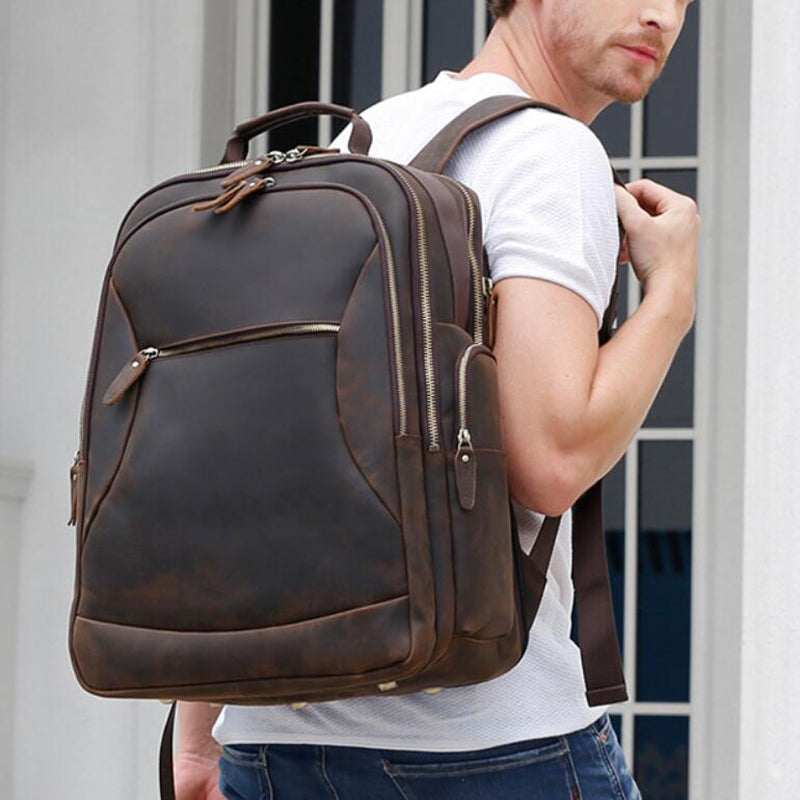 Crazy Horse Leather Travel Backpack 17 Inch Laptop Backpack Handmade Backpack | EchoPurse Crazy Horse Leather Travel Backpack 17 Inch Laptop Backpack Handmade Backpack | EchoPurse