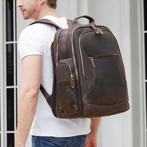 Crazy Horse Leather Travel Backpack 17 Inch Laptop Backpack Handmade Backpack - echopurse