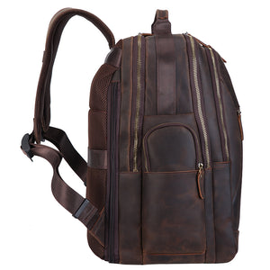 Crazy Horse Leather Travel Backpack 17 Inch Laptop Backpack Handmade Backpack - echopurse