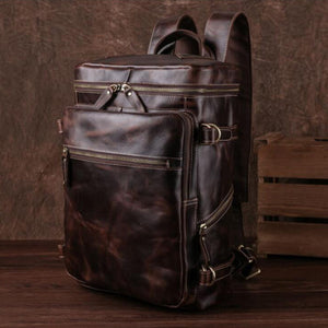 Crazy Horse Leather Travel Backpack Men Laptop Backpack Retro Handmade Backpacks - echopurse