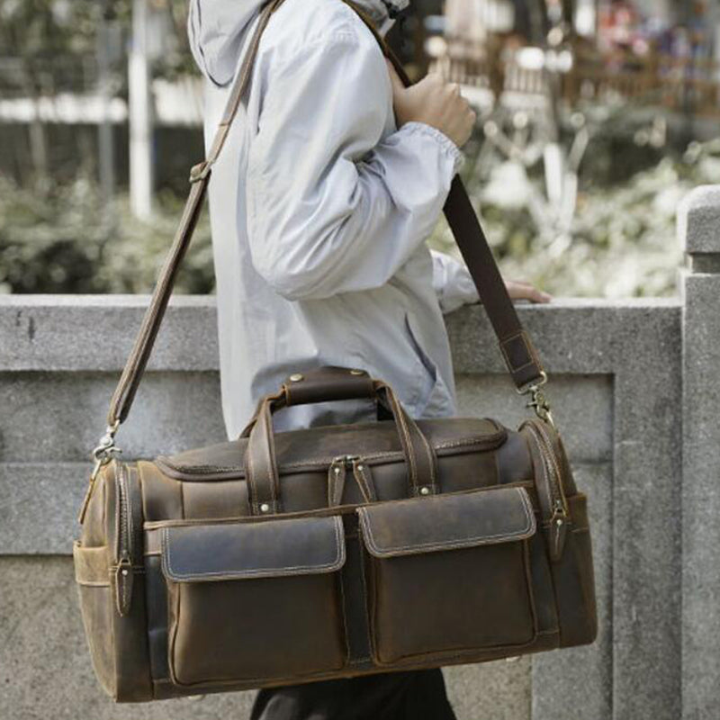 Crazy Horse Leather Travel Bag Retro Duffle Bag Men Overnight Bag Large Capacity Weekender Bag EchoPurse