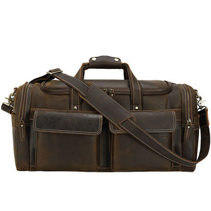 Crazy Horse Leather Travel Bag Retro Duffle Bag Men Overnight Bag Large Capacity Weekender Bag - echopurse