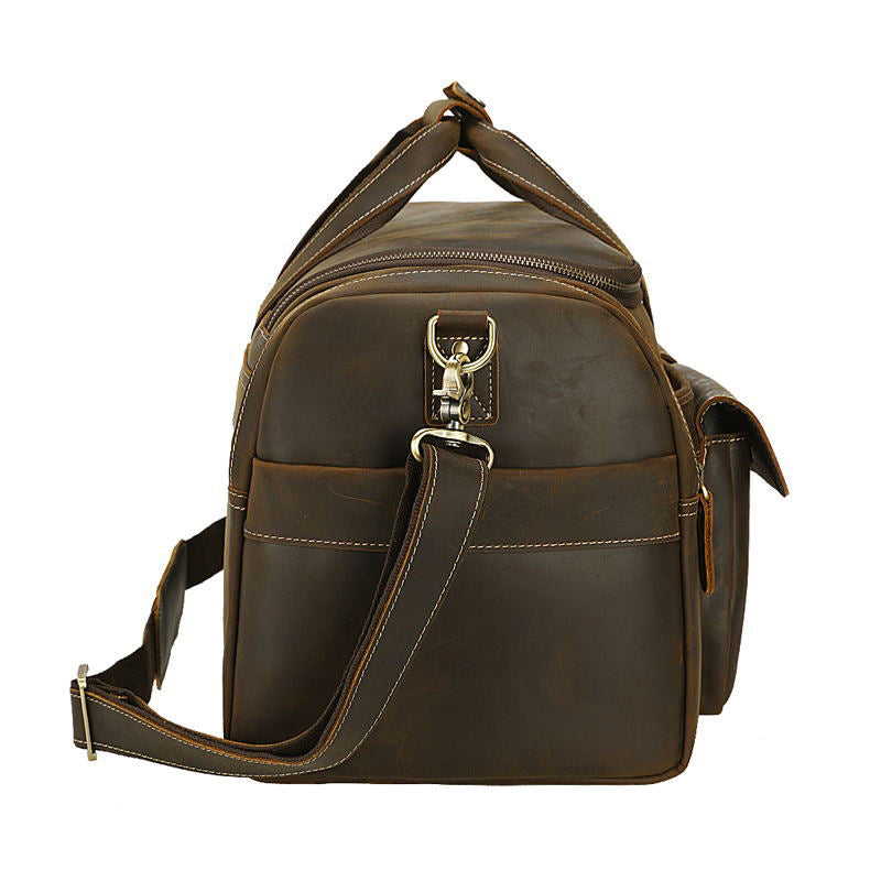 Crazy Horse Leather Travel Bag Retro Duffle Bag Men Overnight Bag Large Capacity Weekender Bag - echopurse