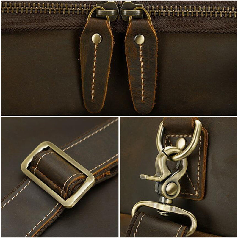 Crazy Horse Leather Travel Bag Retro Duffle Bag Men Overnight Bag Large Capacity Weekender Bag - echopurse