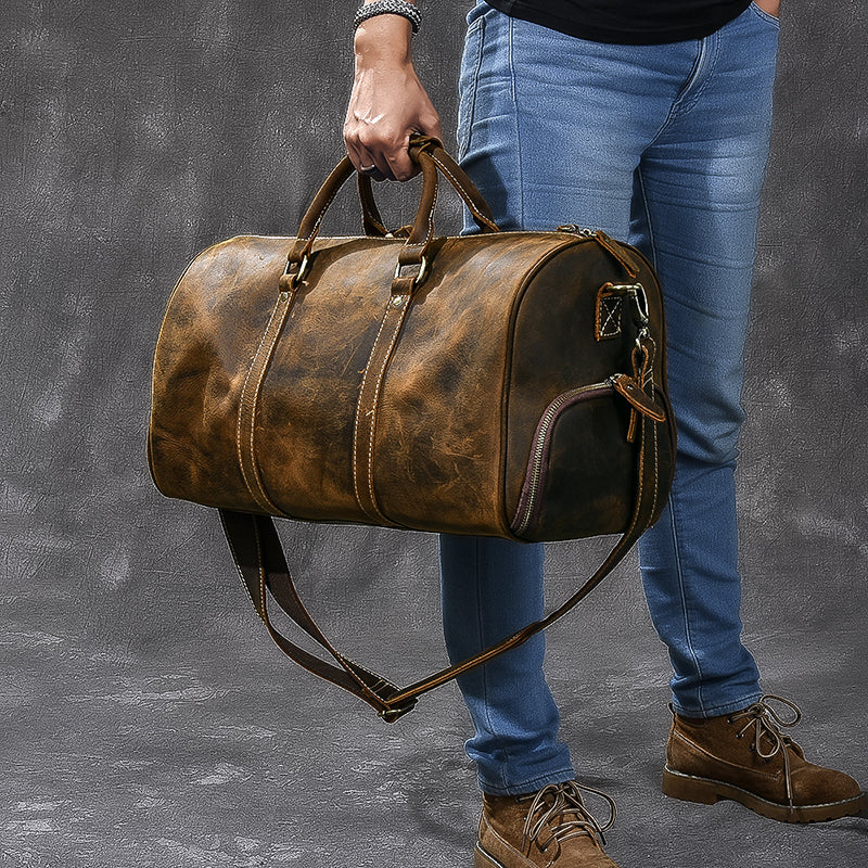 Personalized leather duffel bag with shoe compartment, handmade leather  weekender bag, leather overnight bag, Holdall