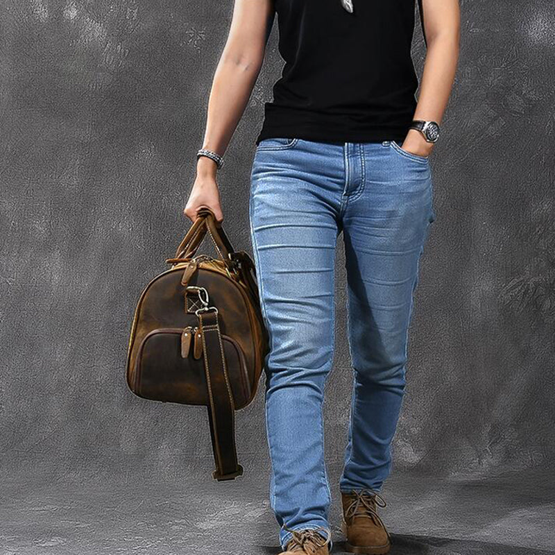 Crazy Horse Leather Travel Bags Vintage Men Duffle Bag Shoulder Messenger Bag Overnight Bag With Shoes Compartment - echopurse