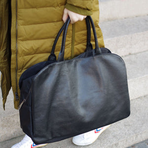 Excursion Handbag, Unisex Leather Gym Bag, Black Travel Bag, Full Grain Leather Chic Sports Bag BF614 - echopurse