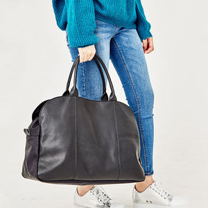 Excursion Handbag, Unisex Leather Gym Bag, Black Travel Bag, Full Grain Leather Chic Sports Bag BF614 - echopurse