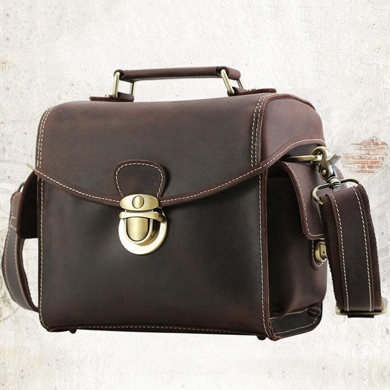 Full Grain Leather Camera Bag Men DSLR Camera Bag Shoulder