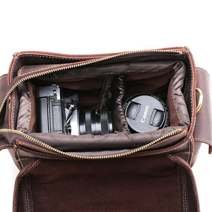 Full Grain Leather Camera Bag Men DSLR Camera Bag Shoulder Messenger Bag - echopurse