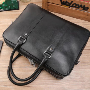 Full Grain Leather Men Handbag Handmade Briefcase Shoulder Messenger Bag - echopurse