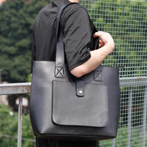 Full Grain Leather Tote Bag Stylish Briefcase Large Capacity Men's Shoulder Bag - echopurse