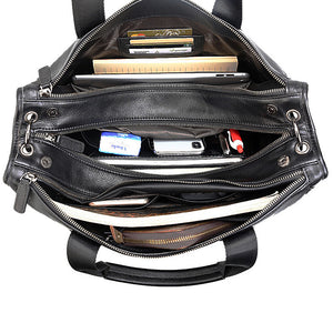 Full Grain Leather Weaving Briefcase Large Capacity Handbag Men Business Laptop Bag Shoulder Bags - echopurse
