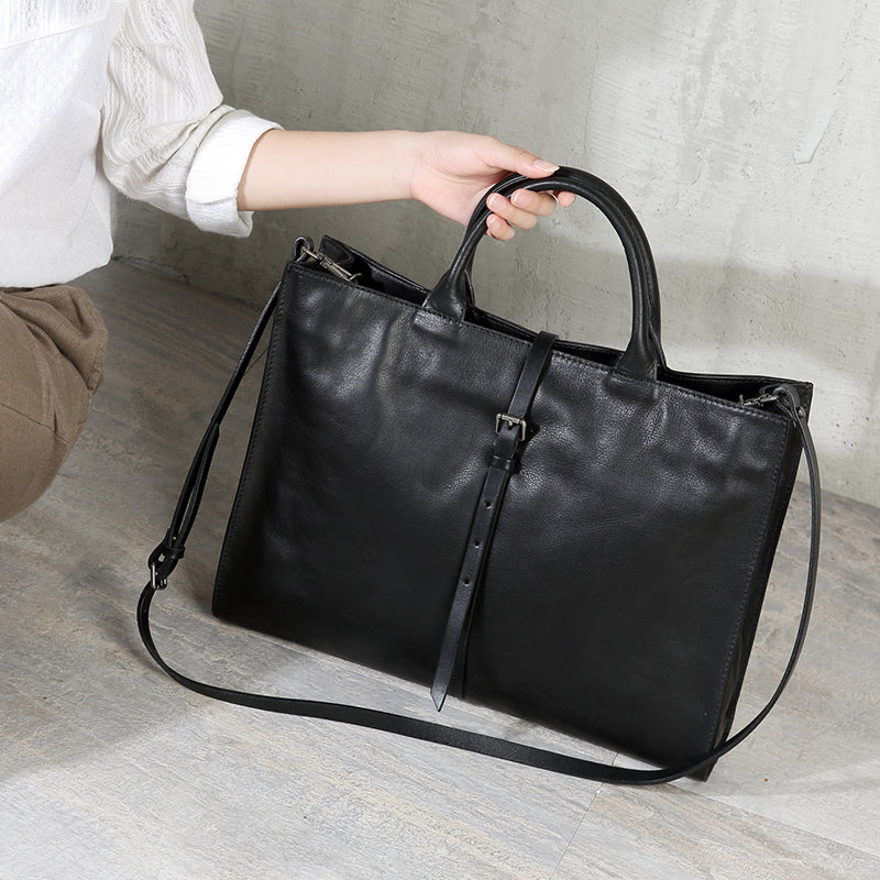 Genuine Leather Tote Bag Oversize Work Bag Christmas Gifts Zipper Leather Purse Anniversary Gift