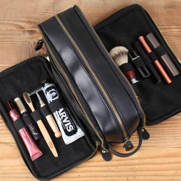 Personalized Leather Dopp Kit Mens Leather Toiletry Bag