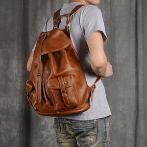 Handmade Vegetable Tanned Leather Travel Backpack, School Backpack GJ9010 - echopurse