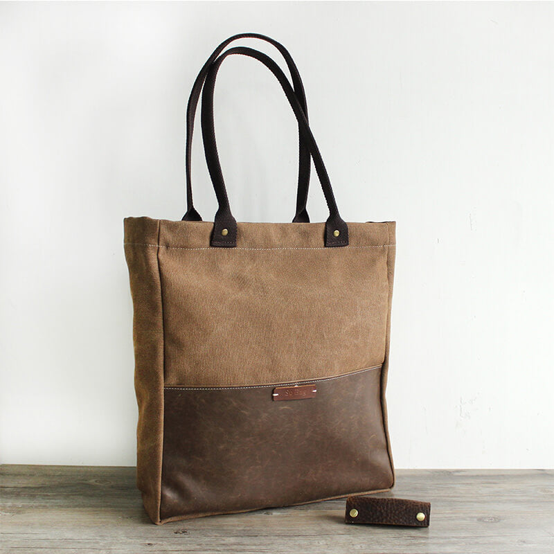 Handmade Waxed Canvas Tote Bag, Women Shopper Totes, School Bag, Coffee Daily Big Pocket Bag 14051 - echopurse