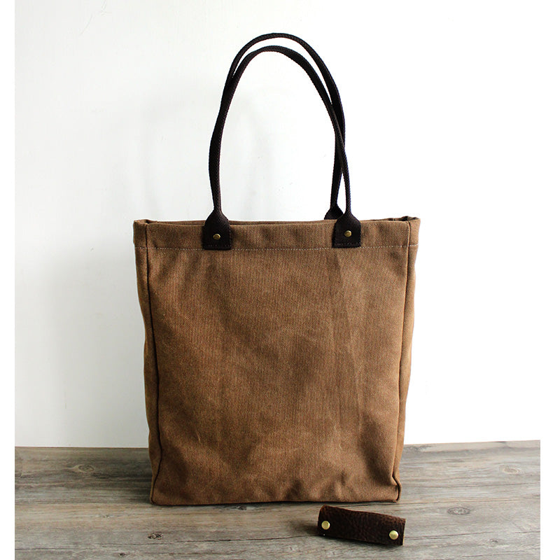 Handmade Waxed Canvas Tote Bag, Women Shopper Totes, School Bag, Coffee Daily Big Pocket Bag 14051 - echopurse