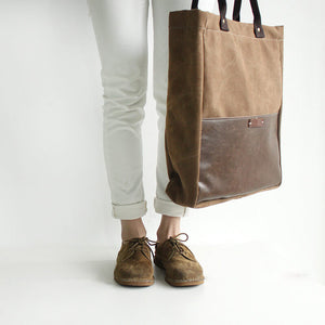 Handmade Waxed Canvas Tote Bag, Women Shopper Totes, School Bag, Coffee Daily Big Pocket Bag 14051 - echopurse