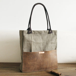 Handmade Waxed Canvas Tote Bag, Women Shopper Totes, School Bag, Coffee Daily Big Pocket Bag 14051 - echopurse