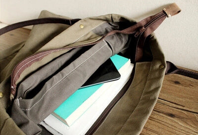 Handmade Waxed Canvas Tote Bag, Women Shopper Totes, School Bag, Coffee Daily Big Pocket Bag 14051 - echopurse