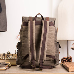 Grey Laptop Backpack, Canvas Rucksacks, School Bag, Retro Diaper Bag, Backpack For 16" Laptop BM5358 - echopurse