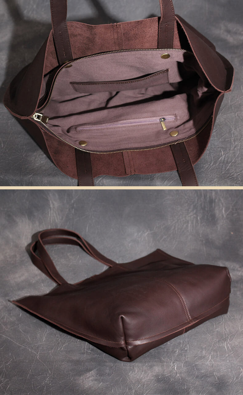 Large Tote Bag, Women's Handbag, Vintage Coffee Leather Bag, Shopping Purse 8932 - echopurse