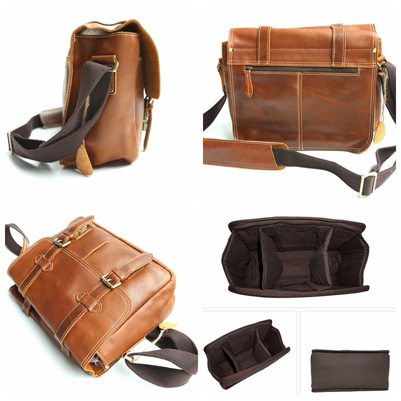 Leather Camera Bag Crossbody Briefcase Bag For Men Best DSLR Camera Bag ZO8101 EchoPurse