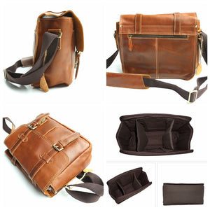 Leather Camera Bag, Crossbody Briefcase Bag For Men, Best DSLR Camera Bag ZO8101 - echopurse